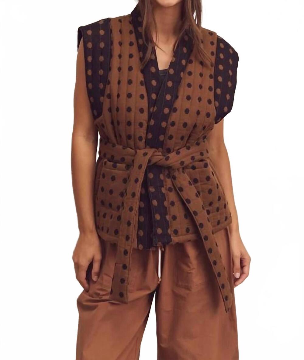 NEW AMENTE cotton quilted tie-waist vest in brown